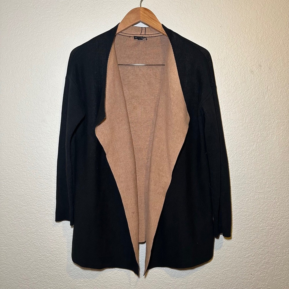 Eileen‎ Fisher Size XS Open Front Drape Cardigan Silk Black Brown Office Career
